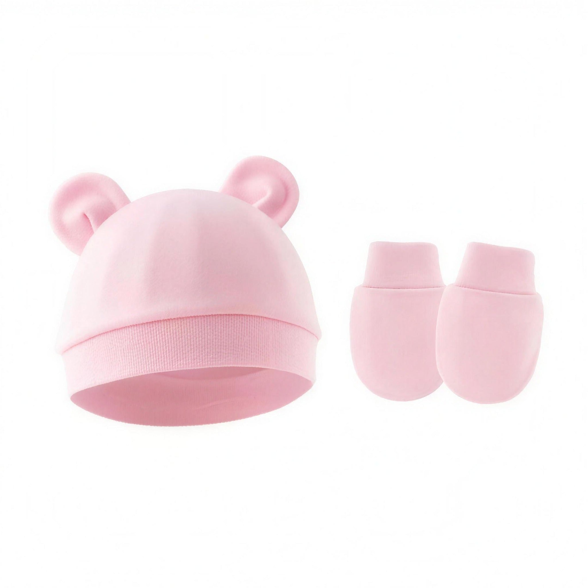 Bear Ear Beanie Set - Pink - professional product photo on white background