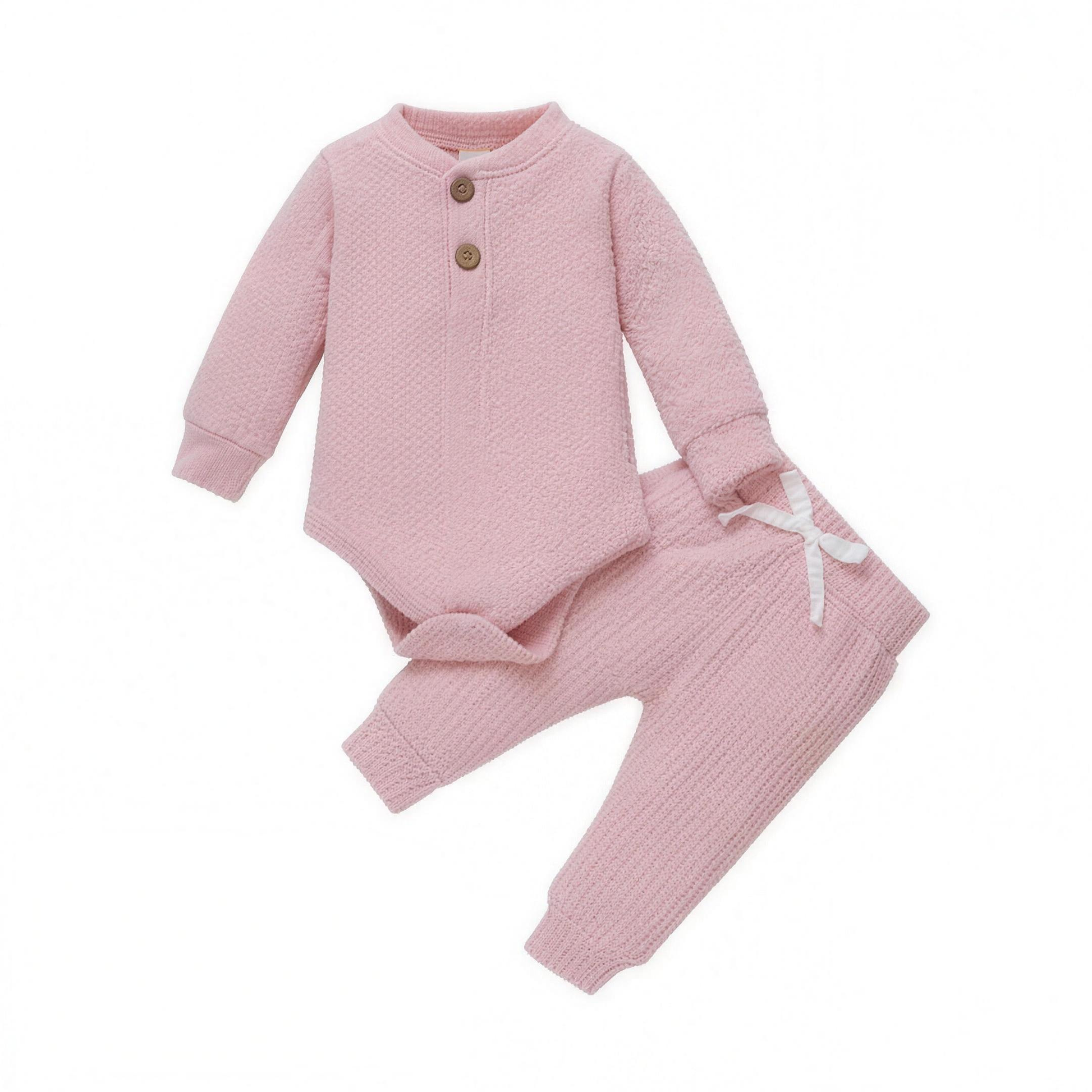 Ribbed Henley Outfit Set - Pink - professional studio photo