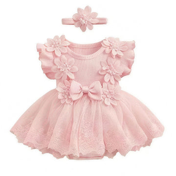 Floral Tutu Dress Set - Blush Pink