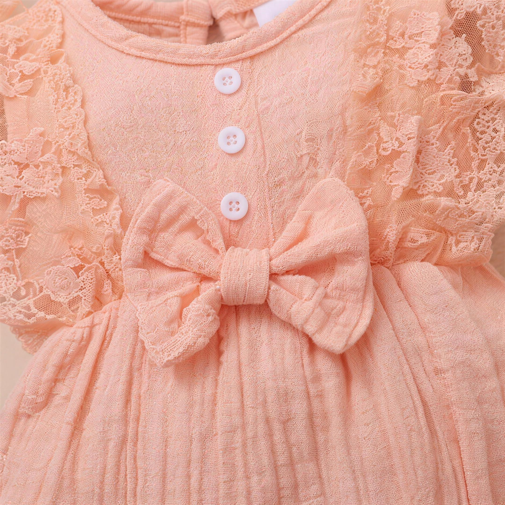 Lace Bow Romper Set - Pink - extra 2