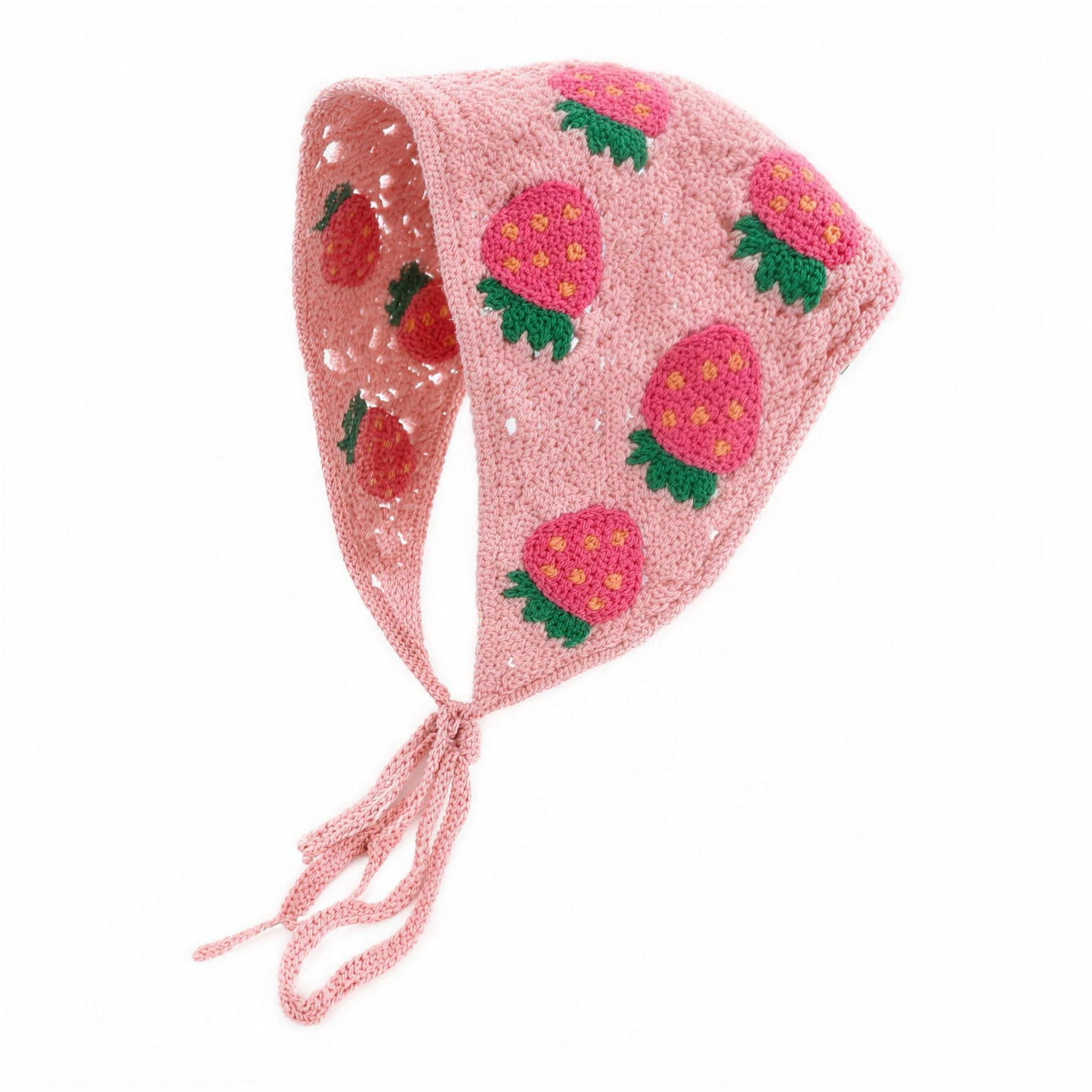 Crochet Strawberry Daisy Bonnet - Pink Strawberry - professional studio photo