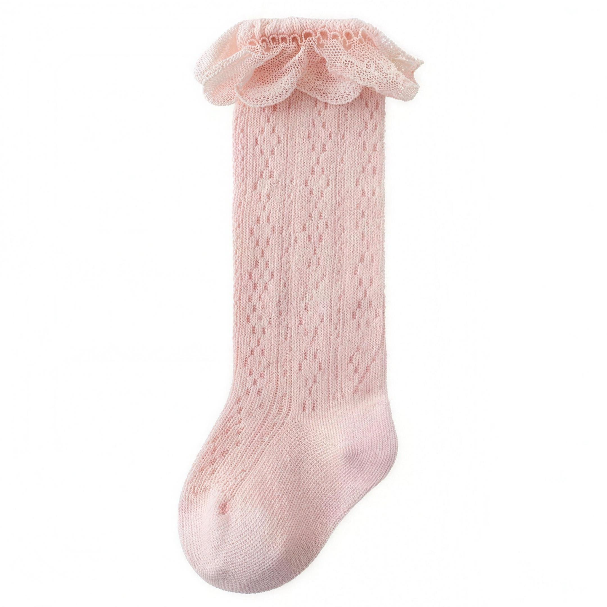 Lace Ruffle Knee-High Socks - Pink - professional studio photo