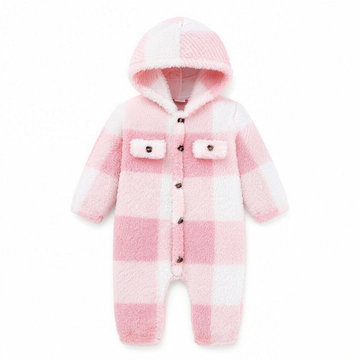 Pink Plaid Sherpa Hooded Romper - hero