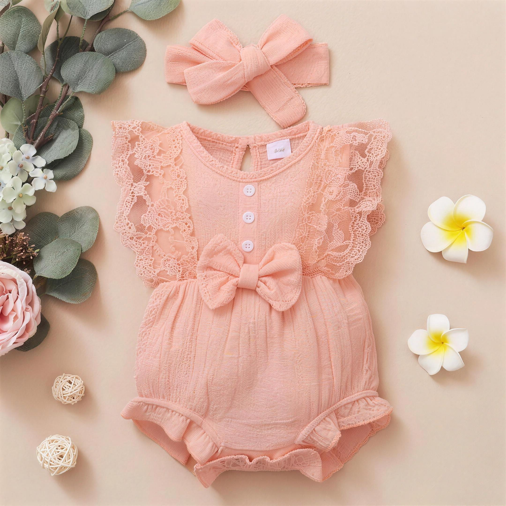 Lace Bow Romper Set - Pink - extra 1