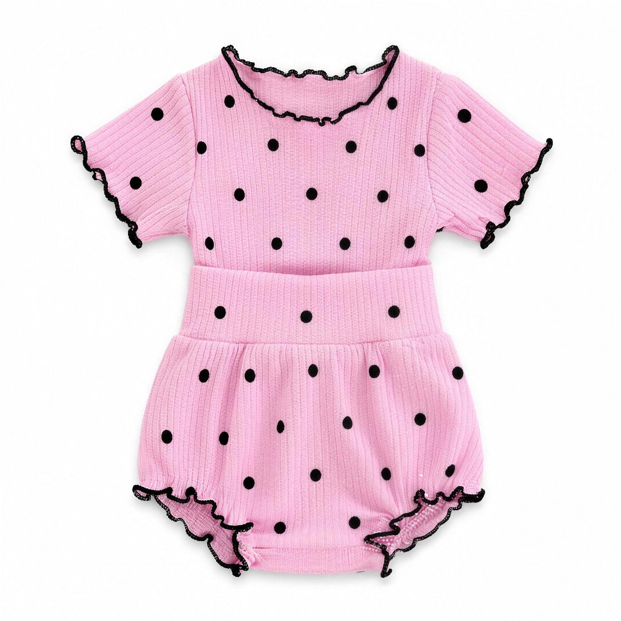 Ribbed Bubble Romper - Pink Dot