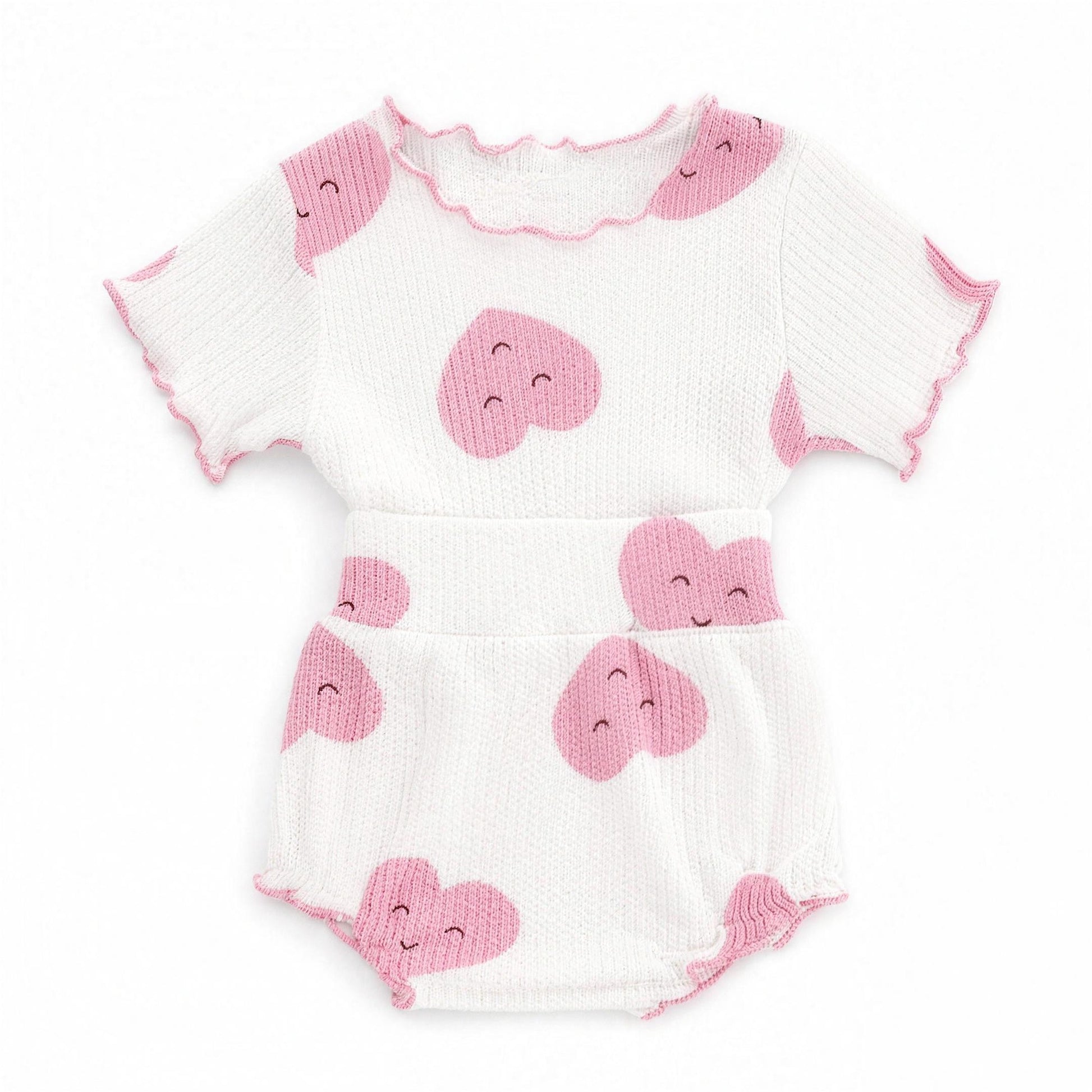 Ribbed Bubble Romper - Pink Heart