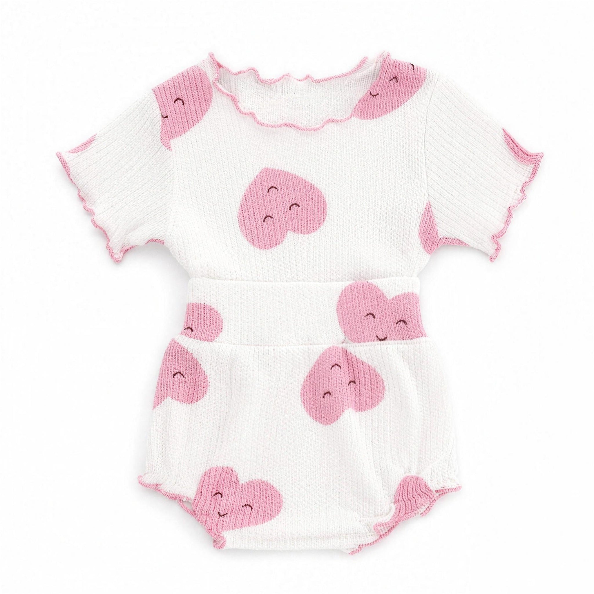 Ribbed Bubble Romper - Pink Heart