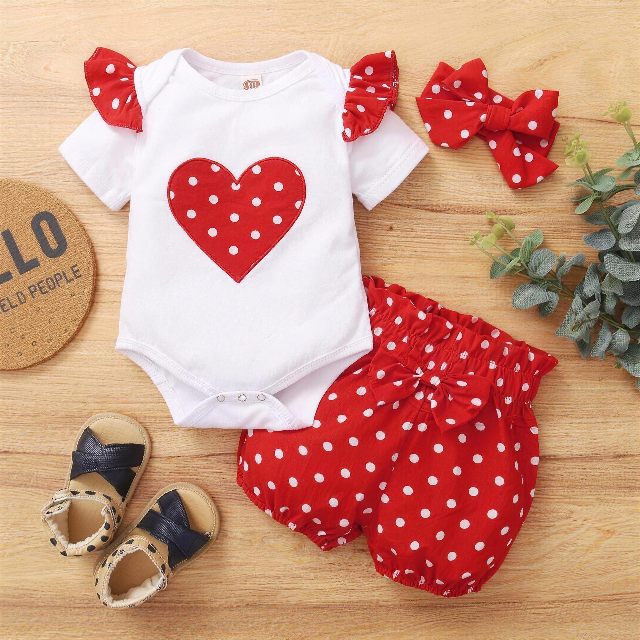 Polka Heart Bodysuit Set - full set shown together