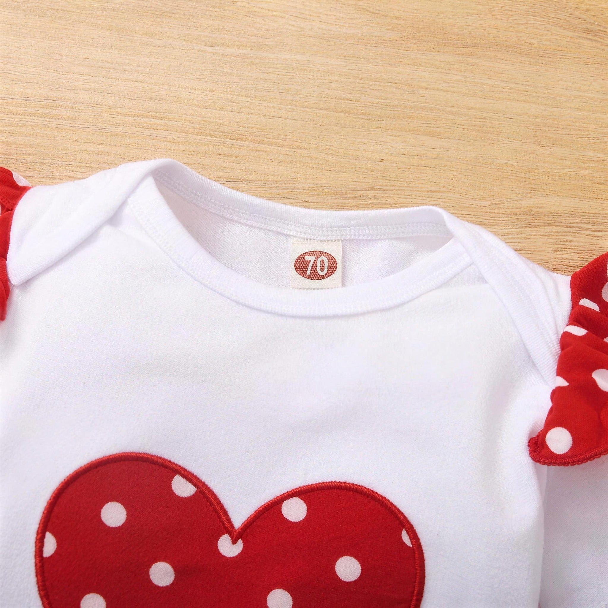 Polka Heart Bodysuit Set - heart applique detail view
