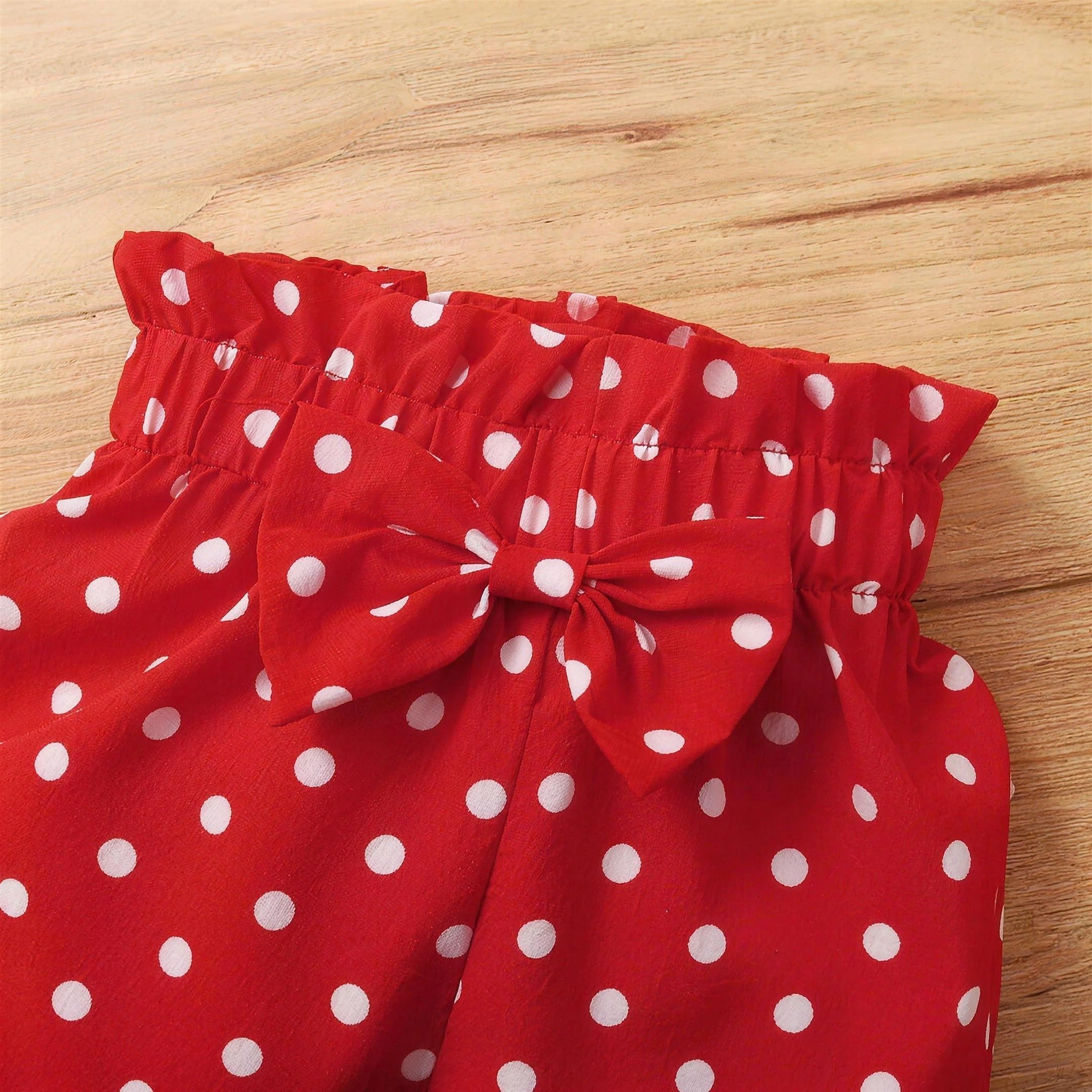 Polka Heart Bodysuit Set - shorts waistband bow detail view