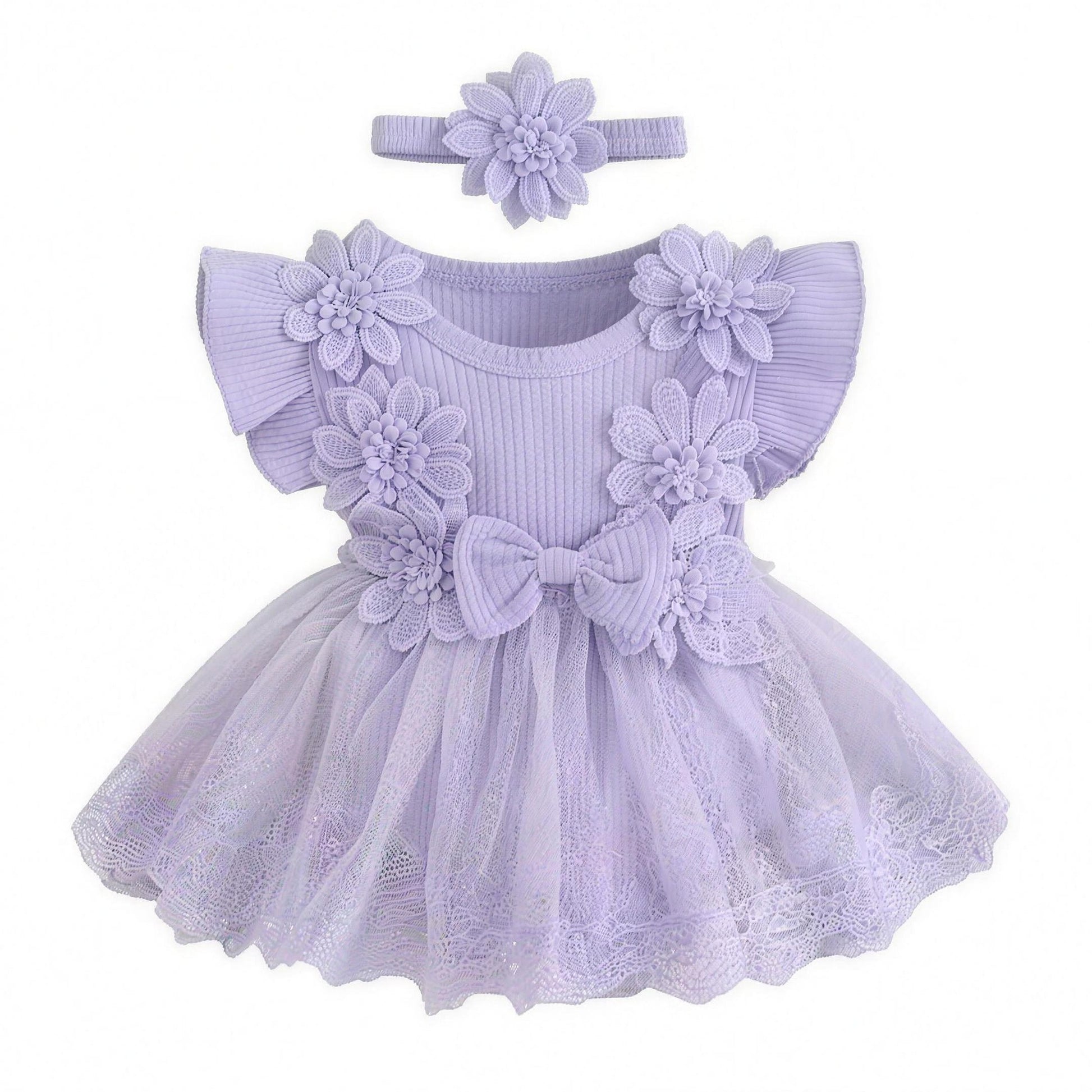 Floral Tutu Dress Set - Lavender