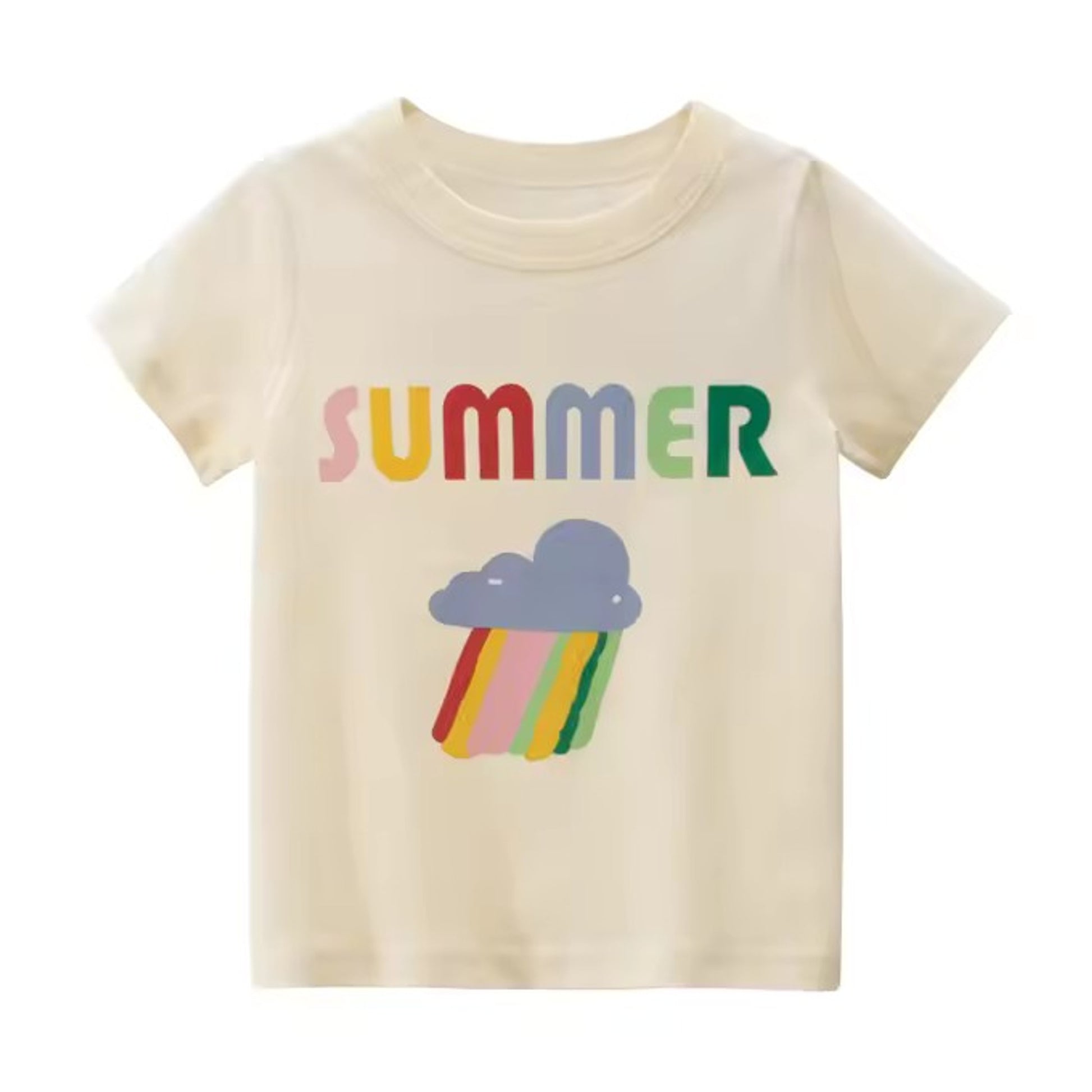 Rainbow Summer Tee, girls baby and toddler t-shirt detail view, professional product photo on white background
