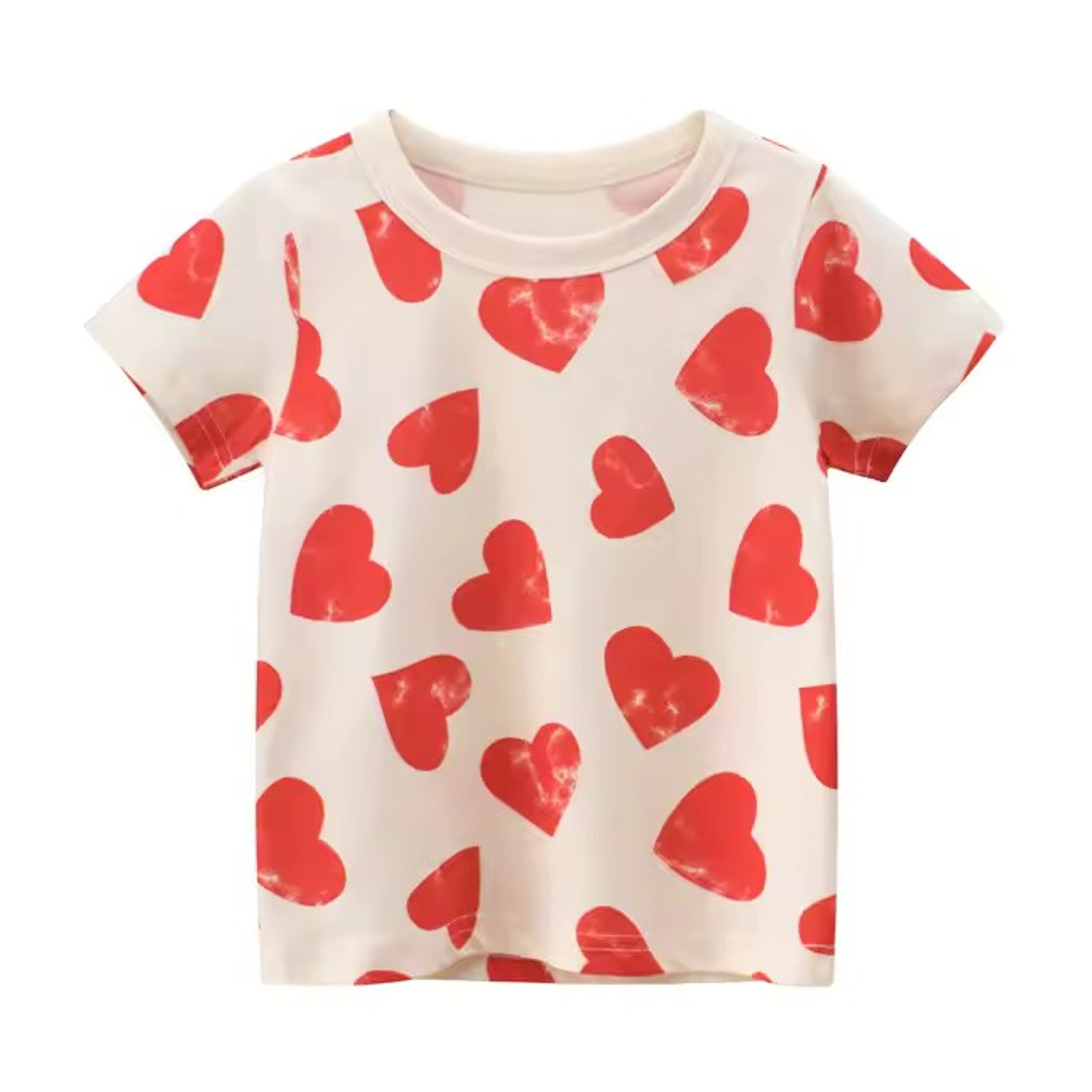 Red Heart Tee, girls baby and toddler t-shirt detail view, professional product photo on white background