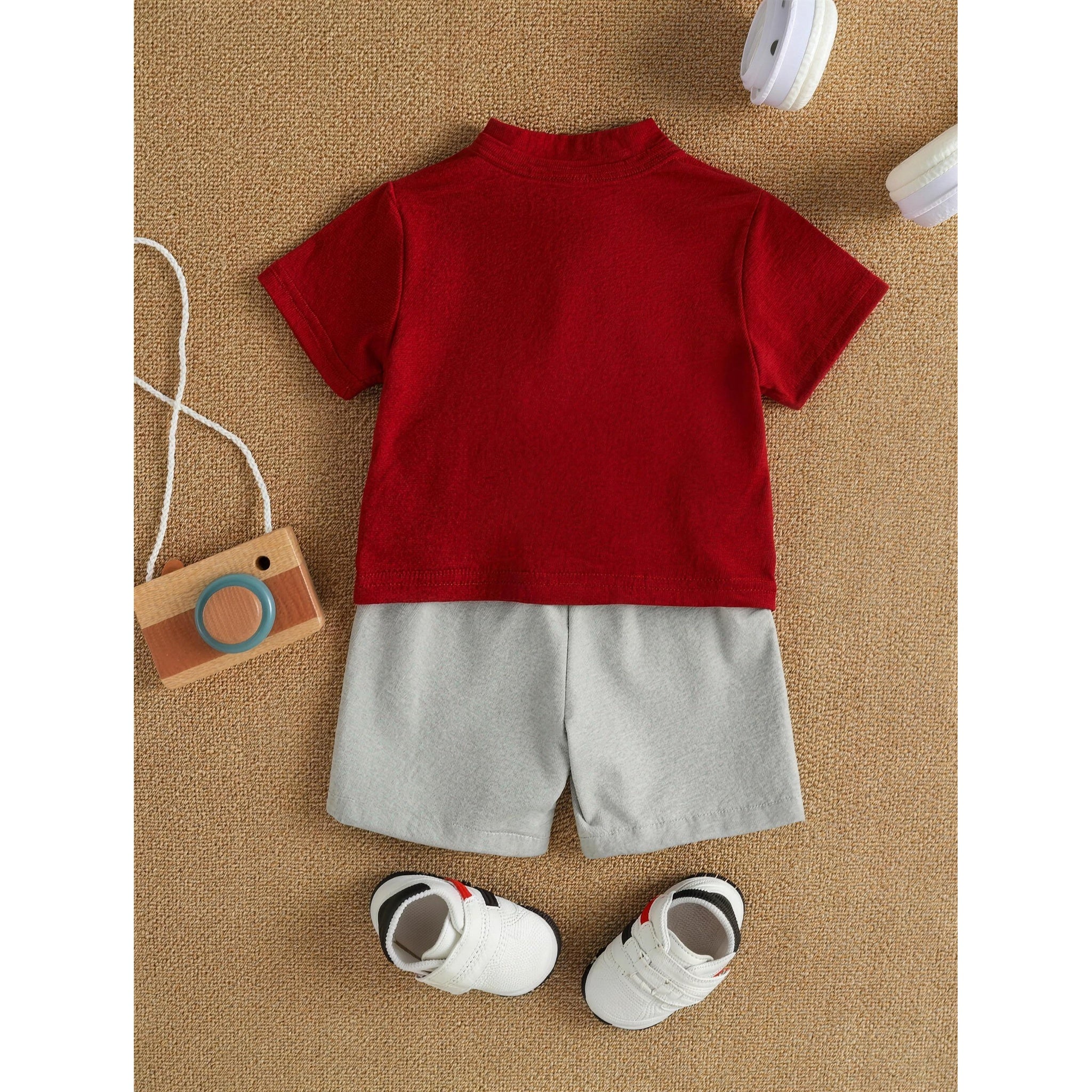 Red Mandarin Collar Outfit Set - additional photo