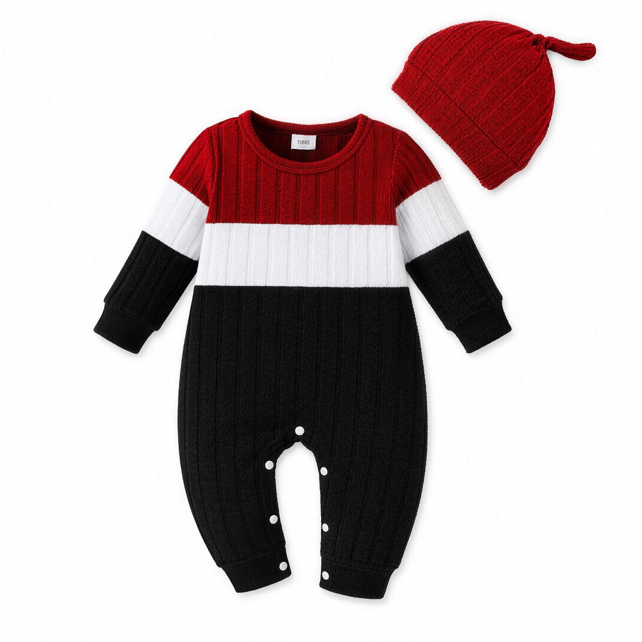 Color Block Knit Romper - Red - professional studio photo