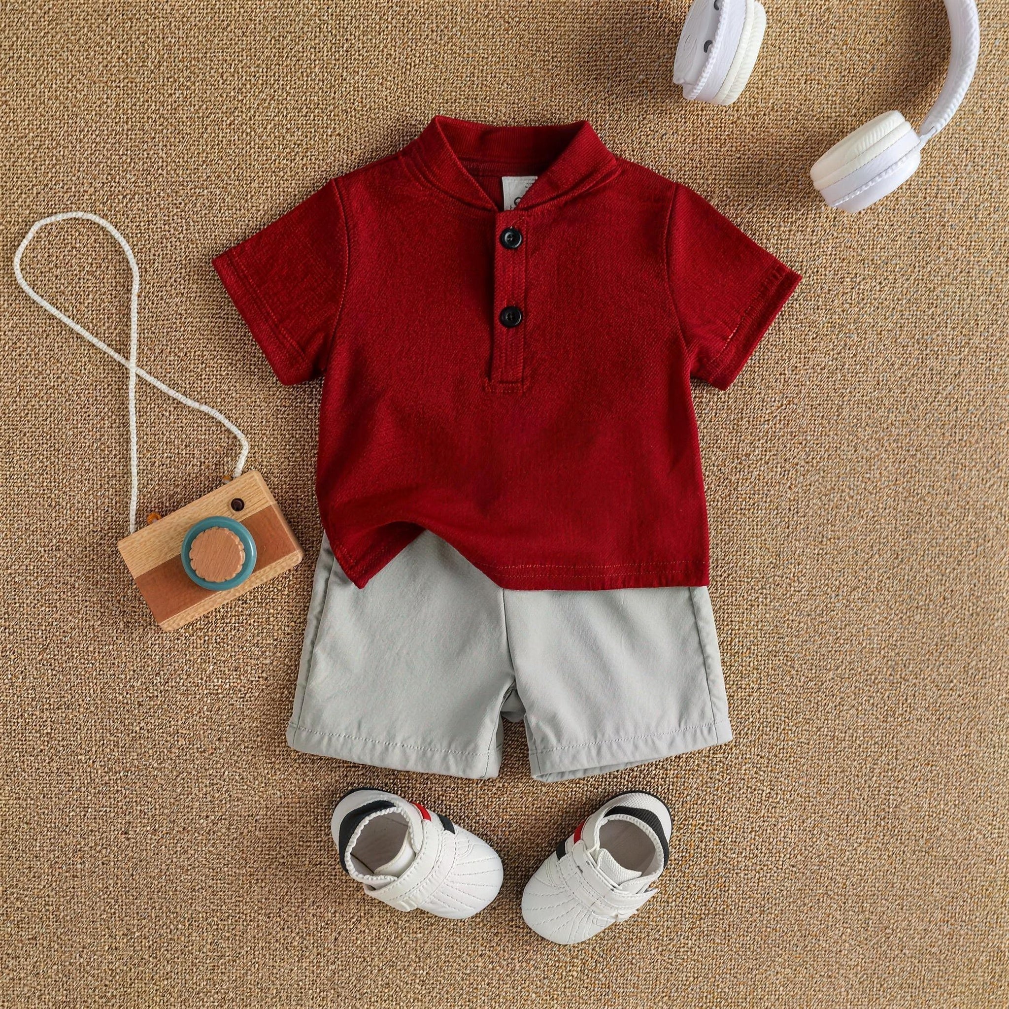 Red Mandarin Collar Outfit Set - additional photo