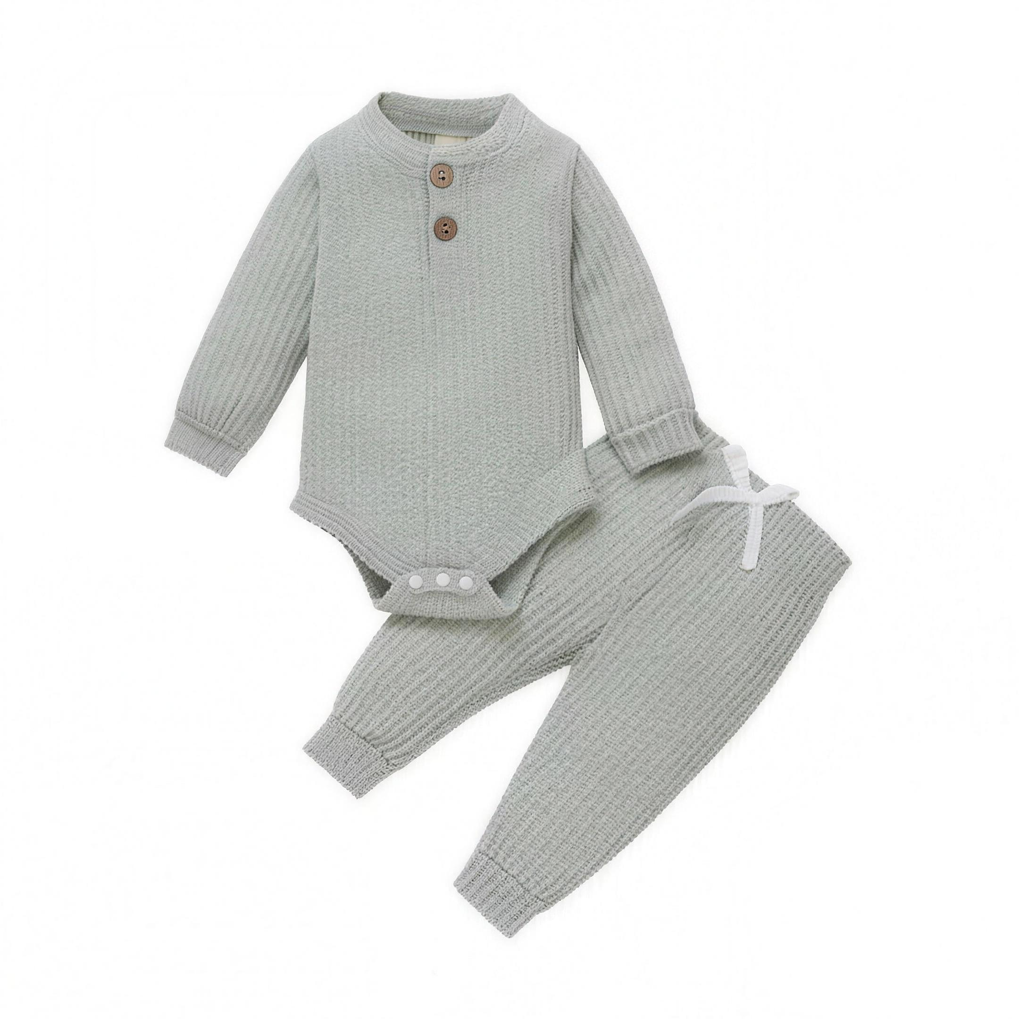 Ribbed Henley Outfit Set - Sage - professional studio photo