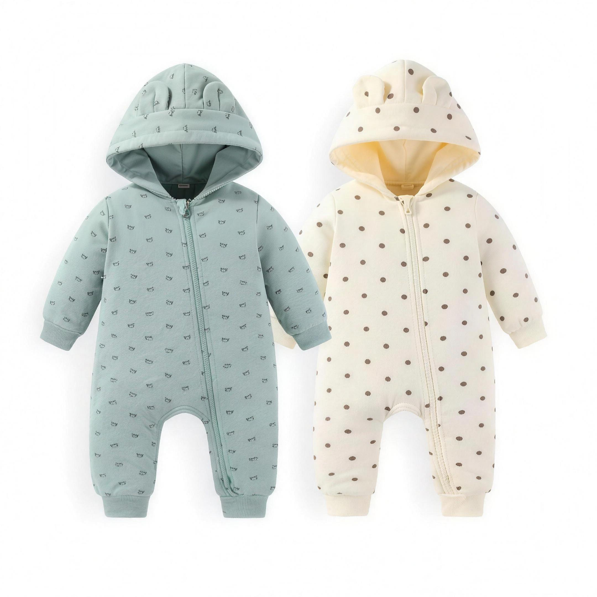 Bear Ear Romper Duo - Sage & Cream - professional studio photo
