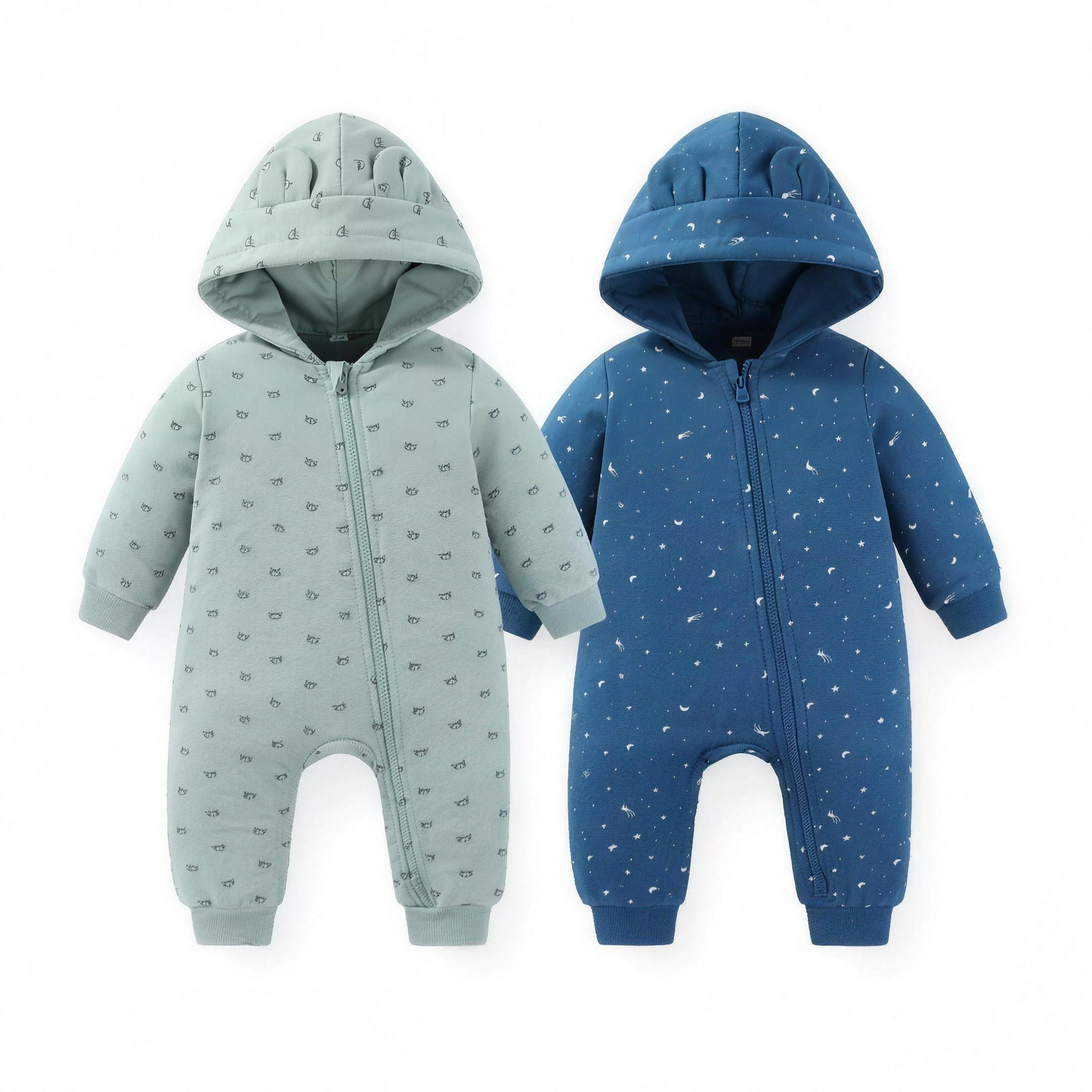 Bear Ear Romper Duo - Sage & Navy - professional studio photo