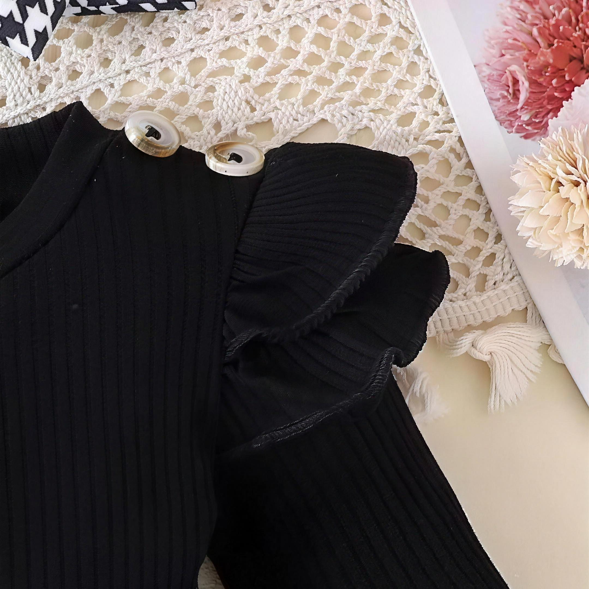 Houndstooth Bow Dress Set - shoulder detail