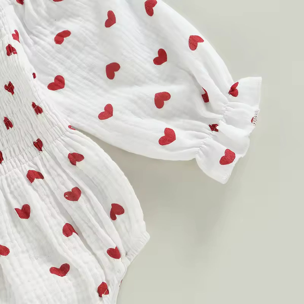 Heart Gauze Romper Set - sleeve and heart print detail