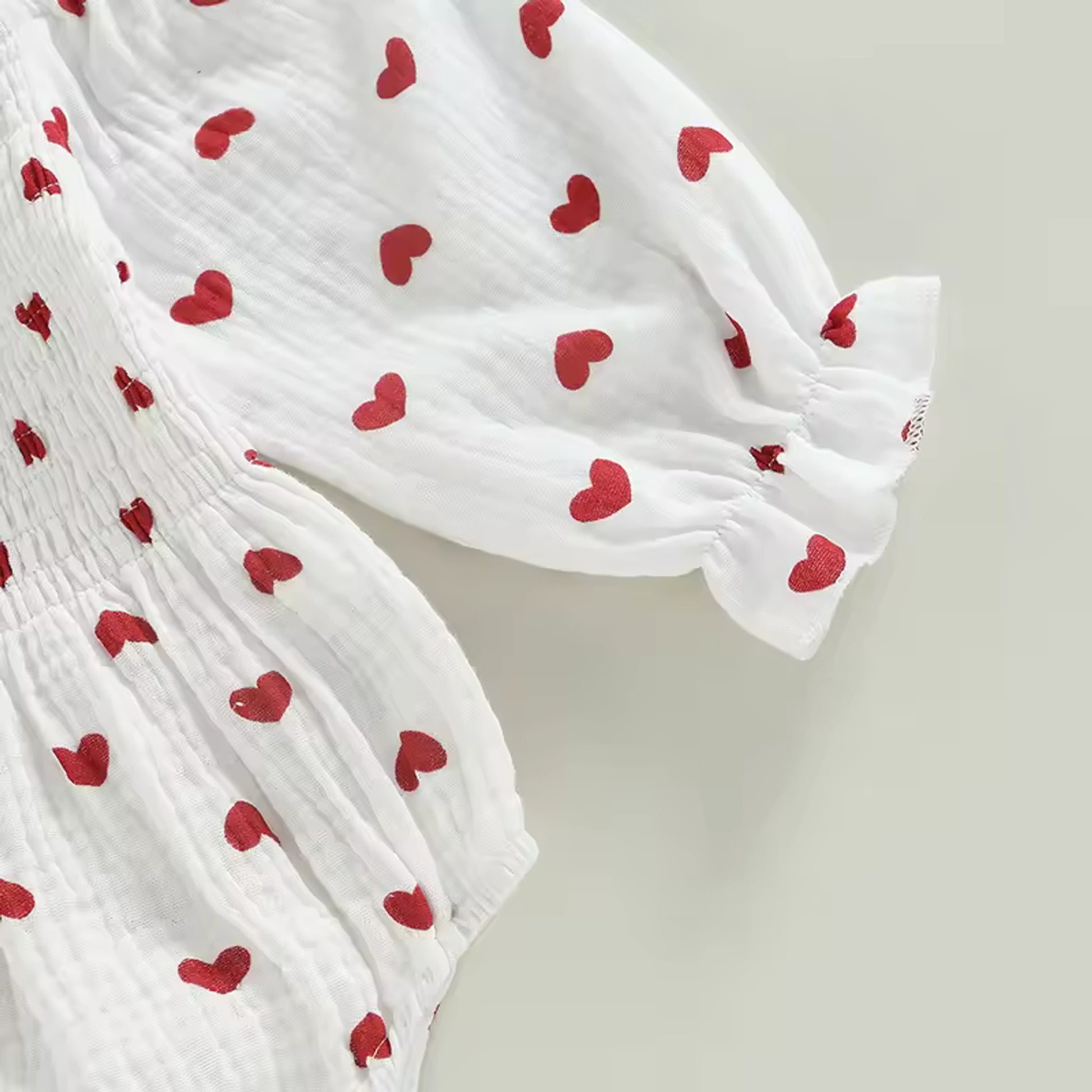 Heart Gauze Romper Set - sleeve and heart print detail