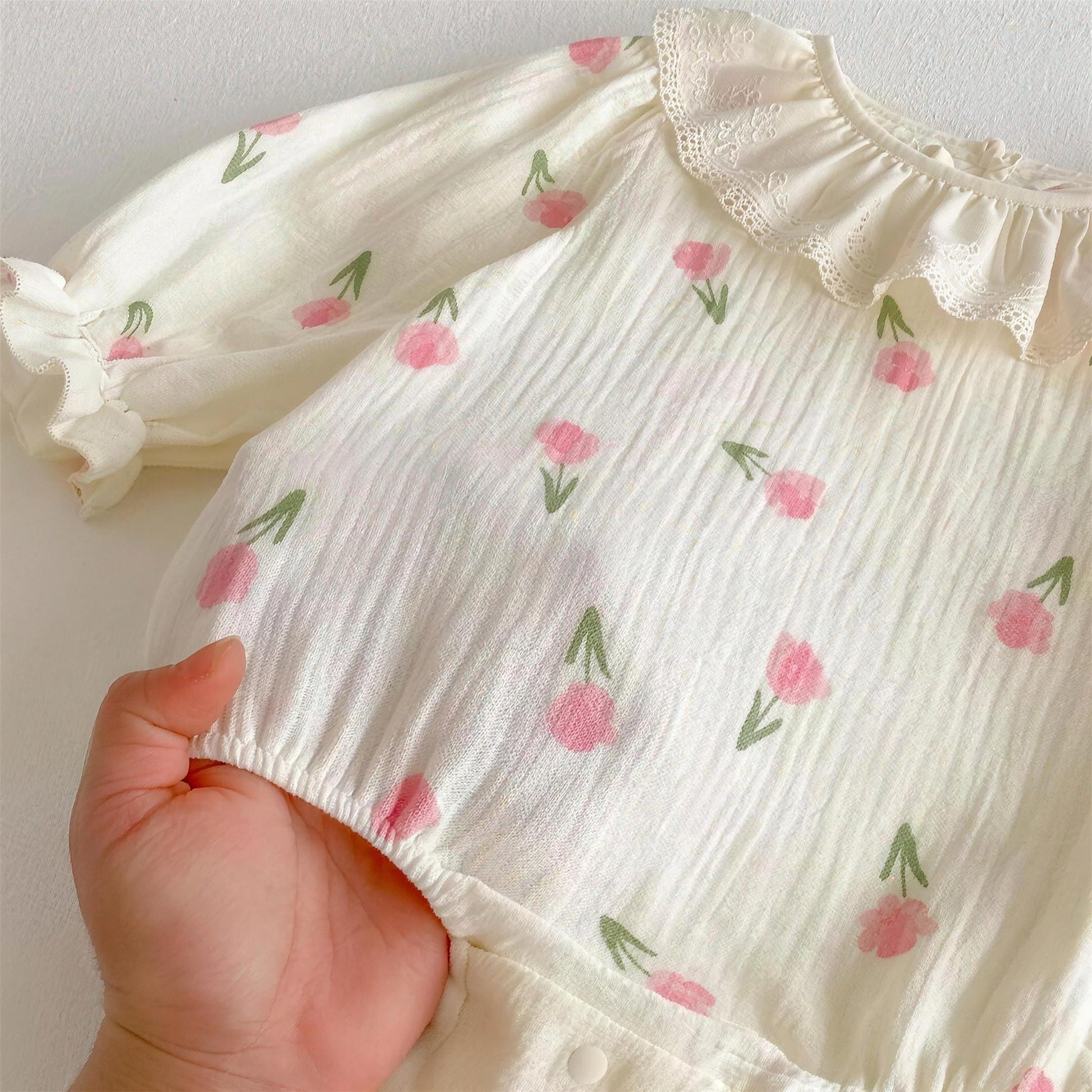Tulip Print Bonnet Romper - additional photo