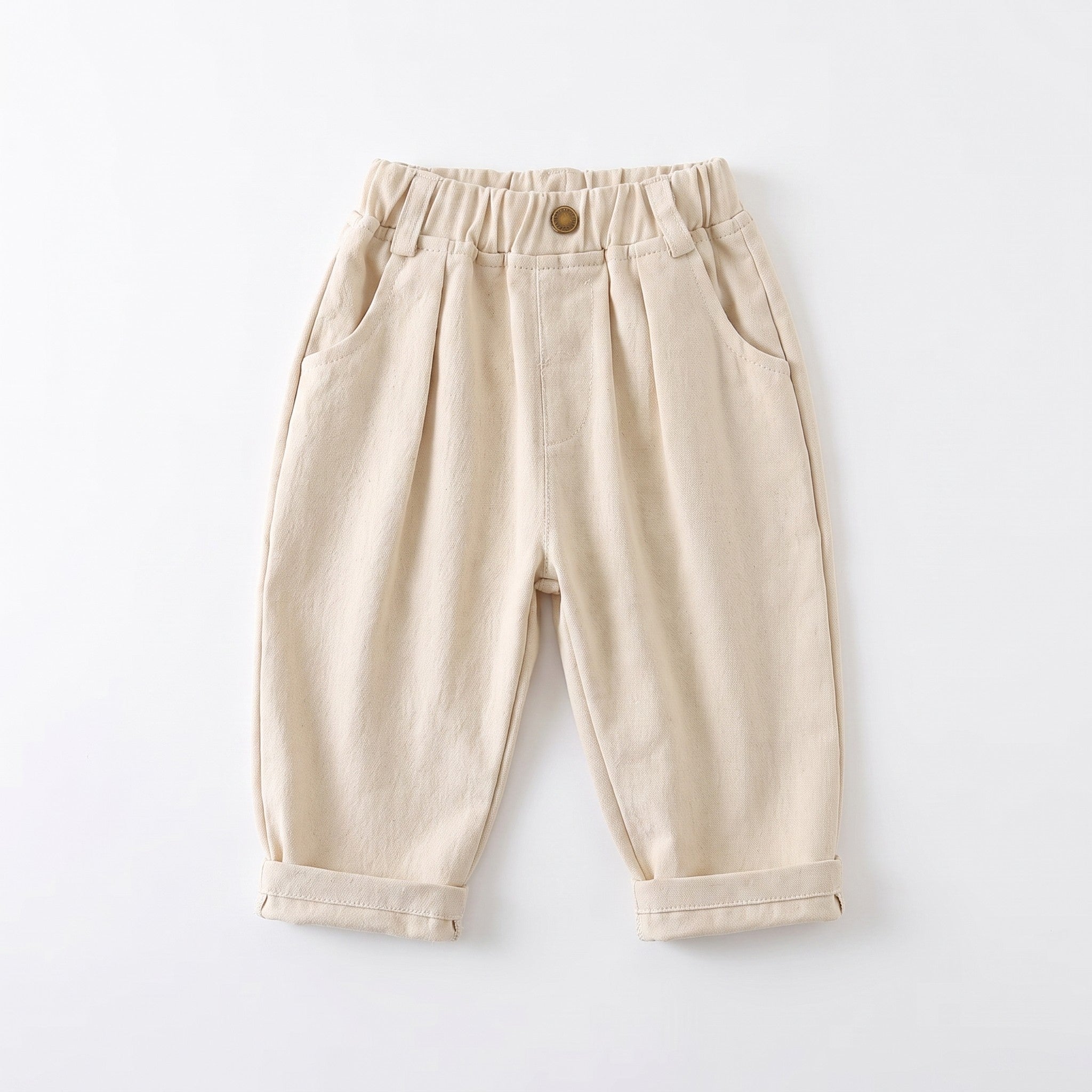 Pleated Straight Leg Pants - Beige, professional product photo