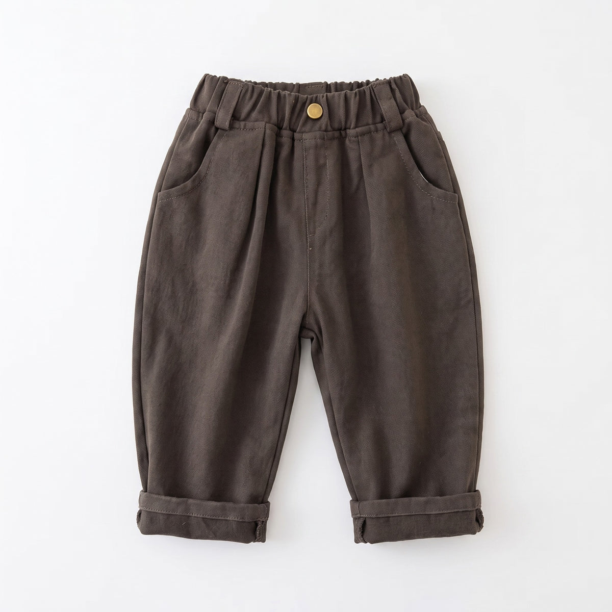 Pleated Straight Leg Pants - Dark Brown, professional product photo