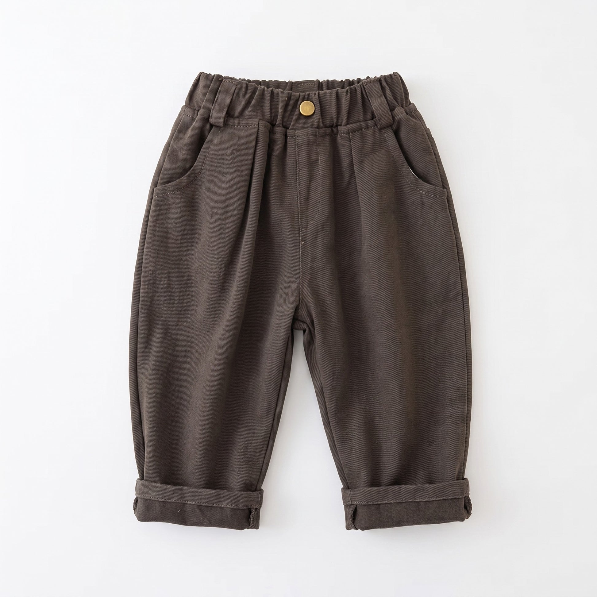Pleated Straight Leg Pants - Dark Brown, professional product photo