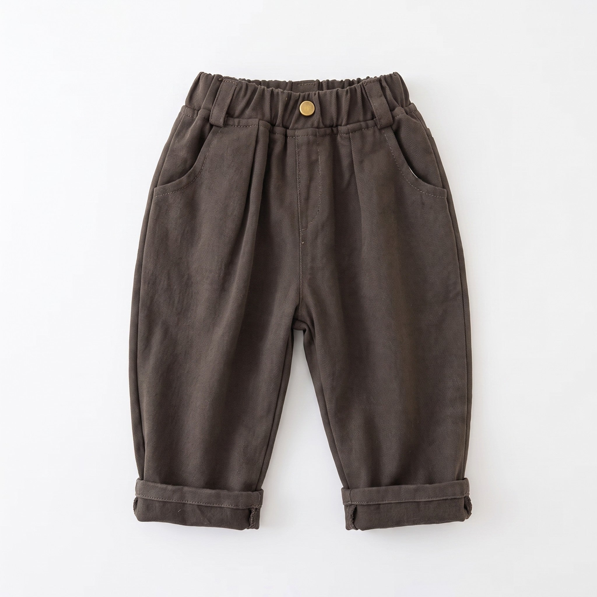 Pleated Straight Leg Pants - Dark Brown, professional product photo