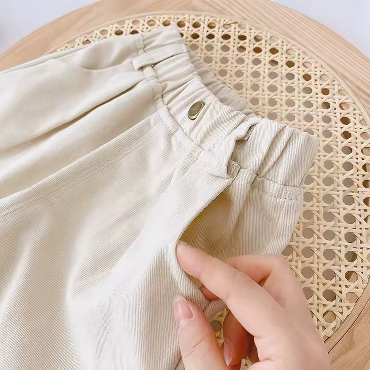 Pleated Straight Leg Pants - elastic waist and pocket detail