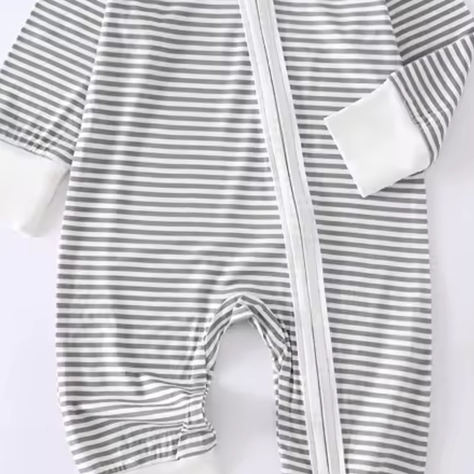 Grey Stripe Bamboo Romper - detail