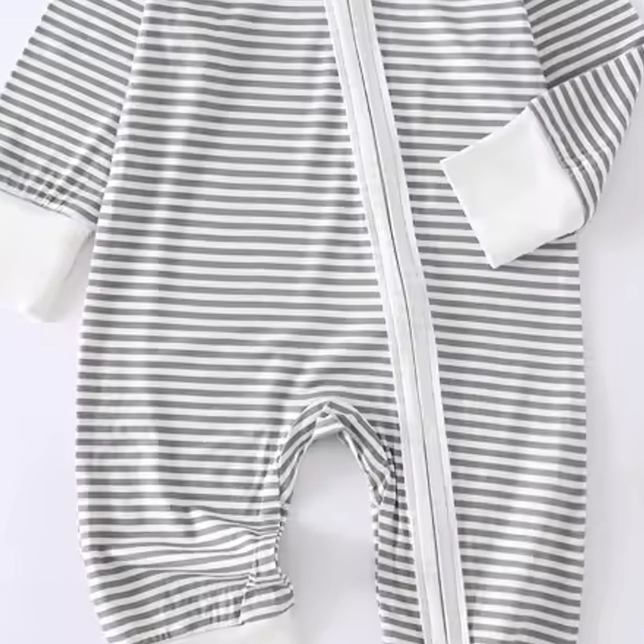 Grey Stripe Bamboo Romper - detail