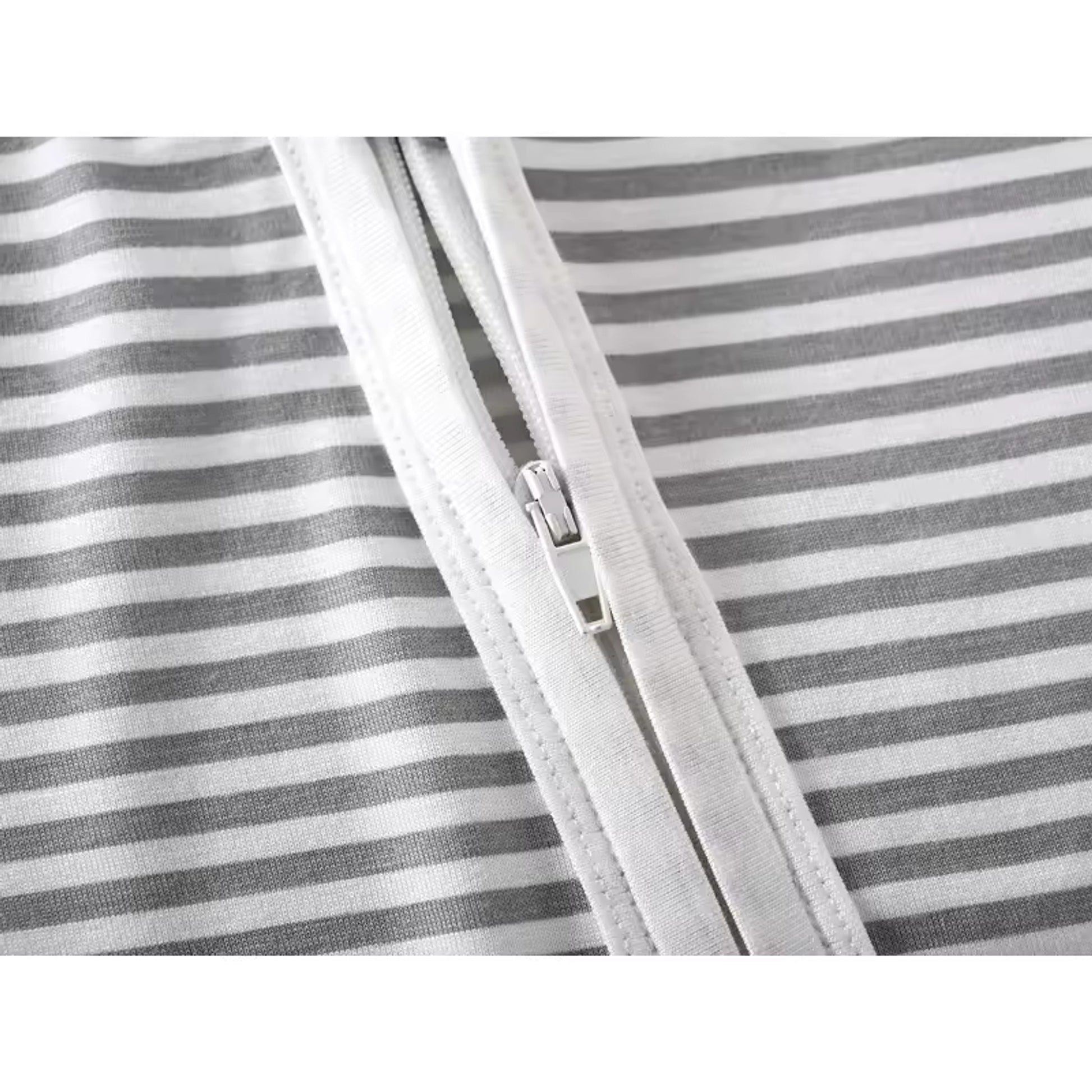 Grey Stripe Bamboo Romper - zip detail