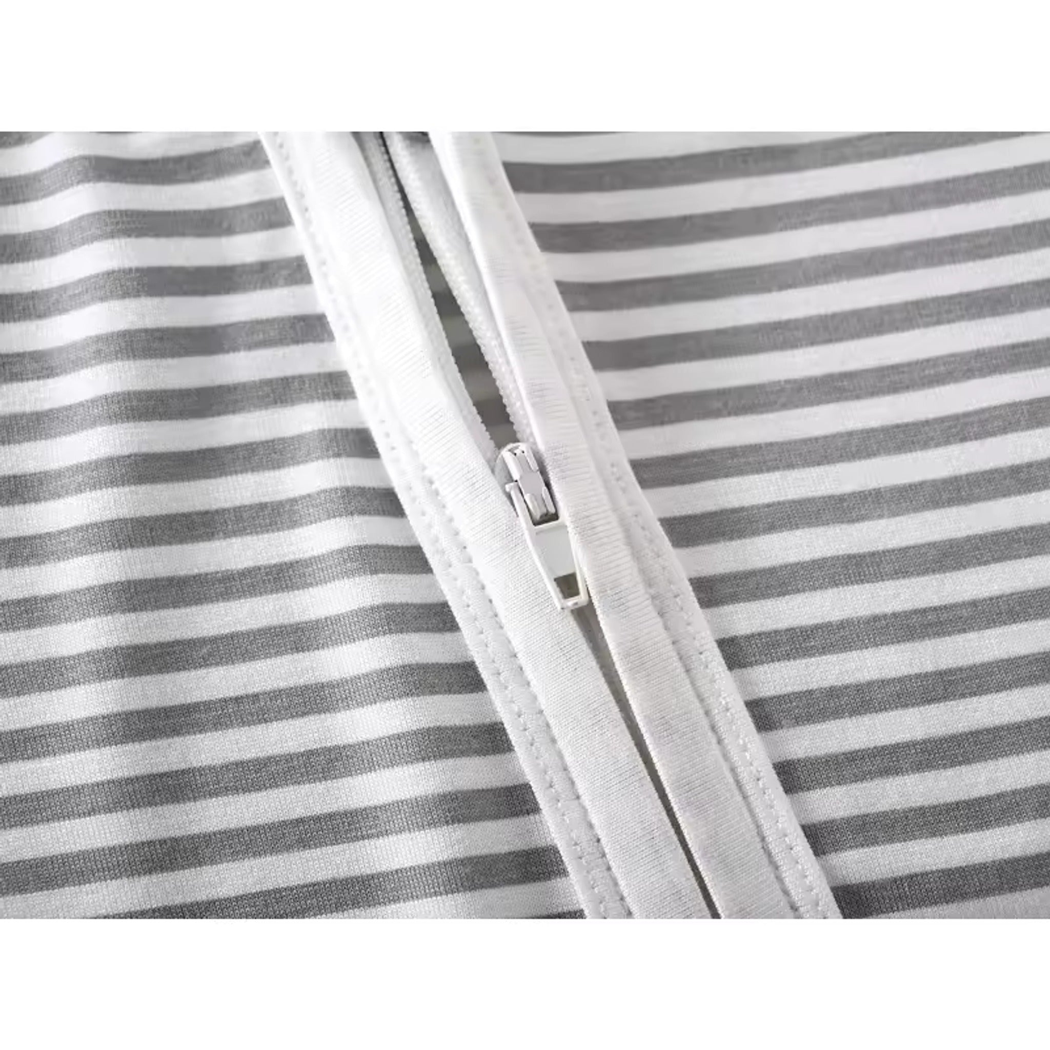Grey Stripe Bamboo Romper - zip detail