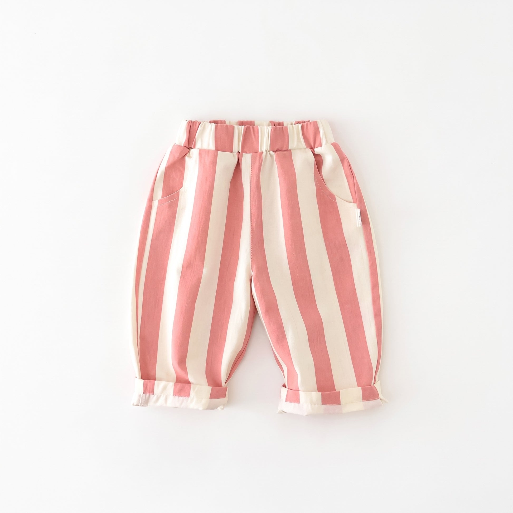 Summer Striped Toddler Pants in Pink, professional product photo on white background