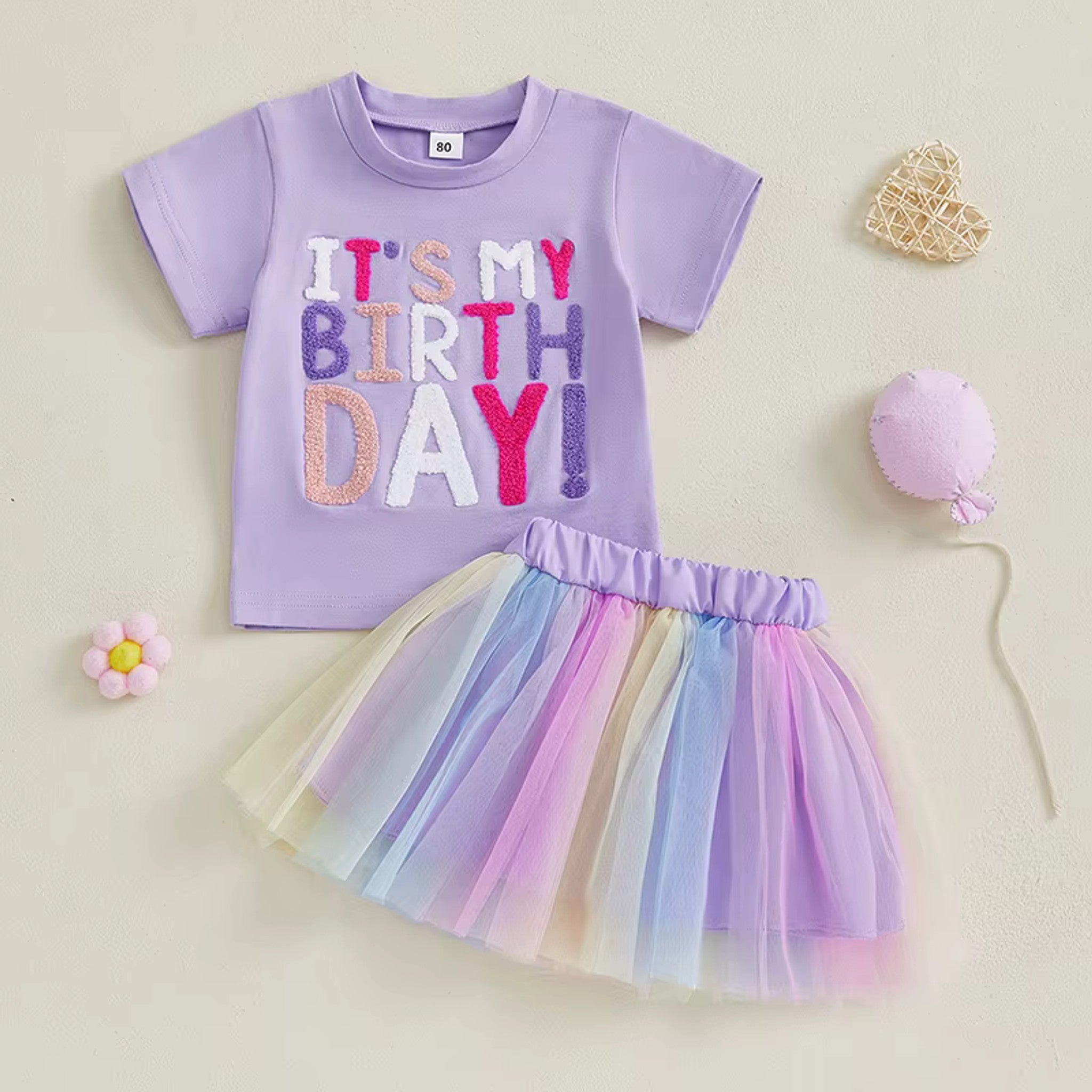 It's My Birthday Tulle Skirt Set - styled flat lay