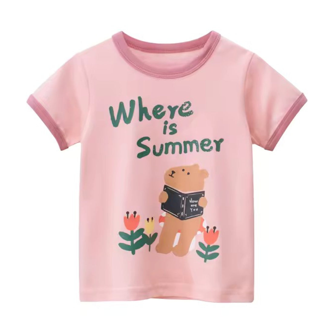 Summer Bear Tee, girls baby and toddler t-shirt, professional product photo on white background