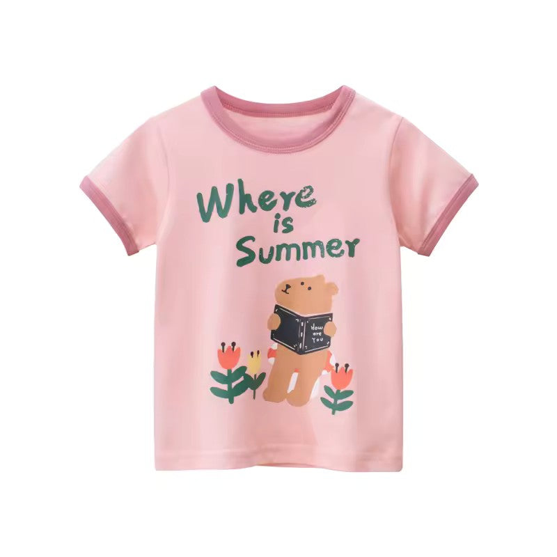 Summer Bear Tee, girls baby and toddler t-shirt, professional product photo on white background