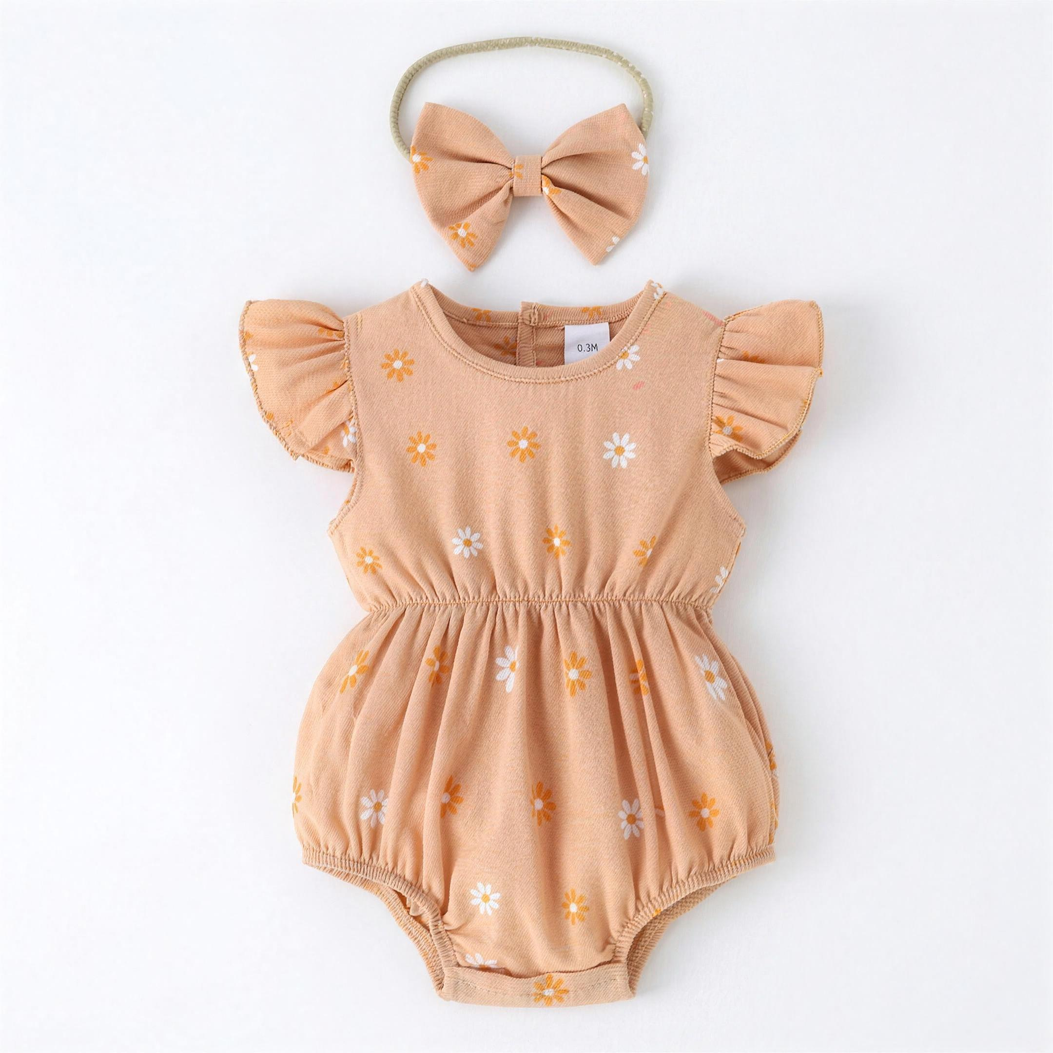 Daisy Flutter Romper Set - Tan, professional studio photo