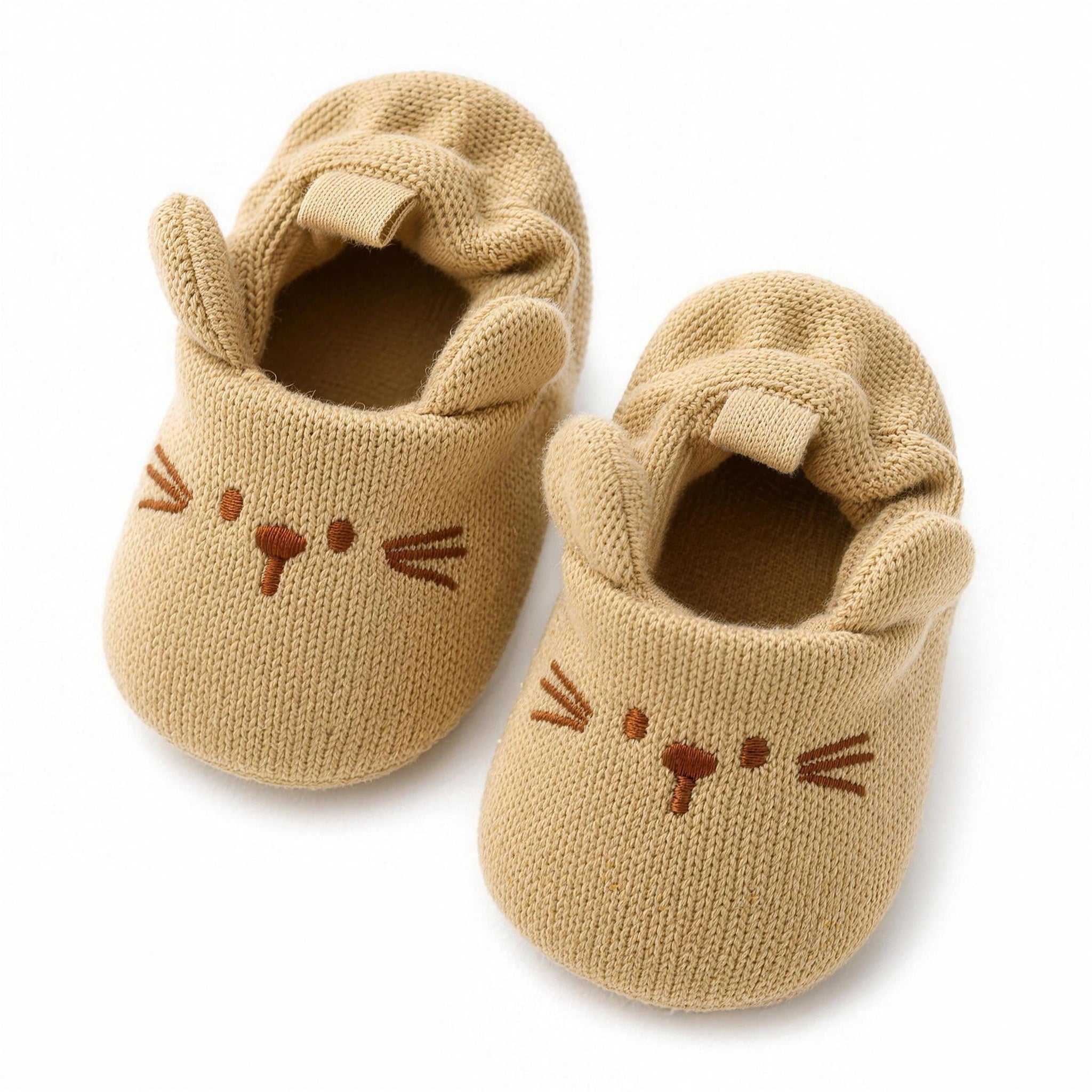 Kitty Ear Knit Booties - Tan