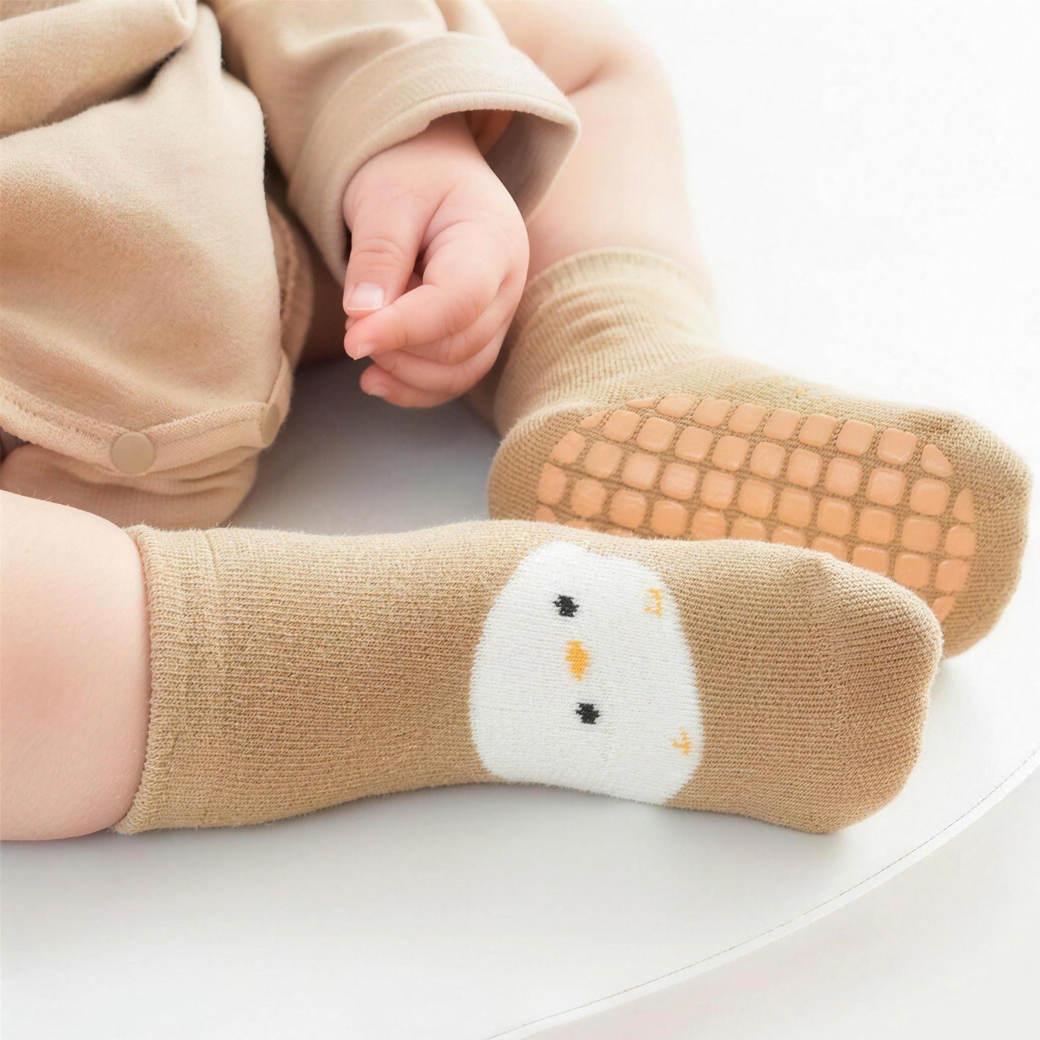 Forest Friends Non-Slip Socks - chick design worn on foot