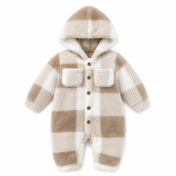 Tan Plaid Sherpa Hooded Romper - hero
