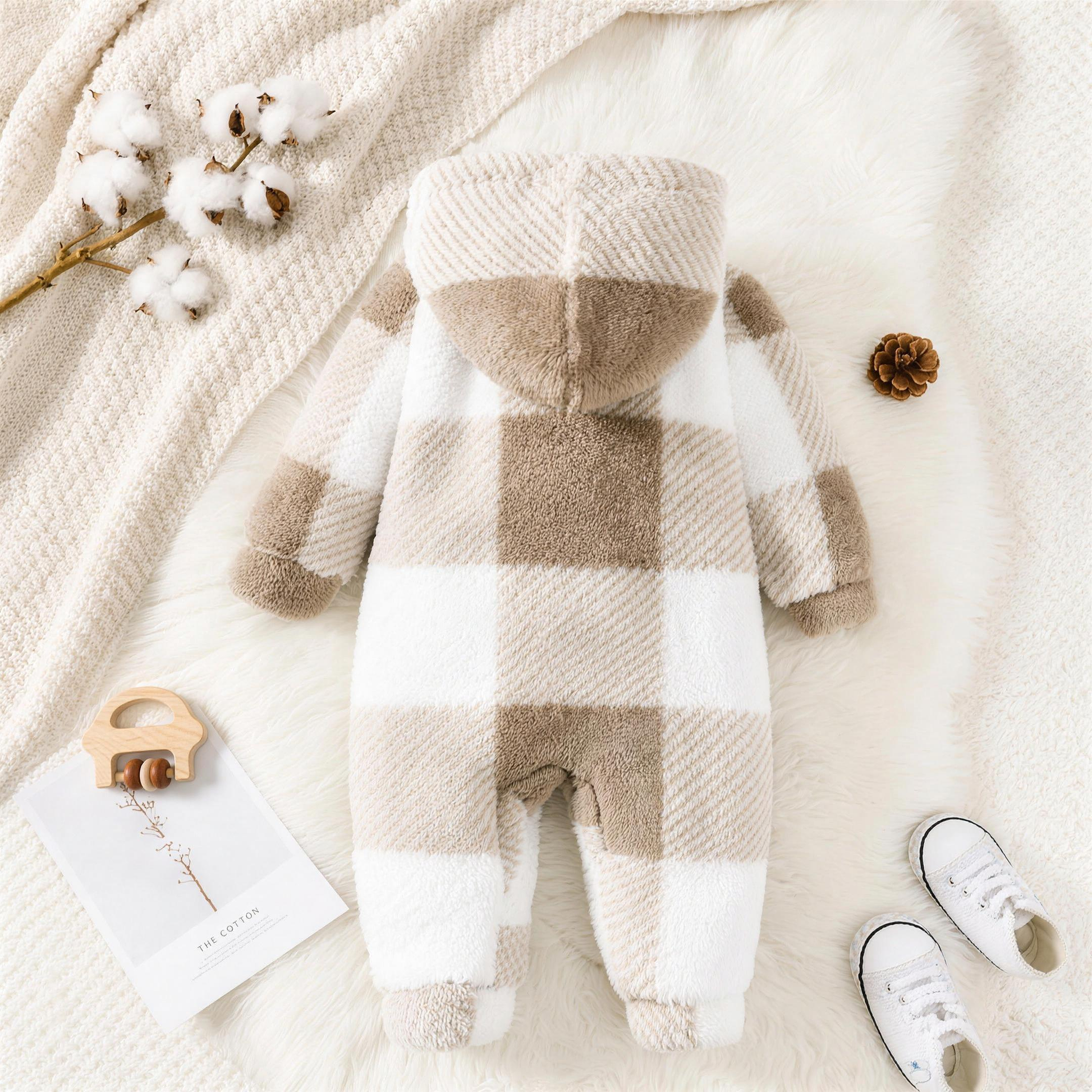 Tan Plaid Sherpa Hooded Romper - extra 1