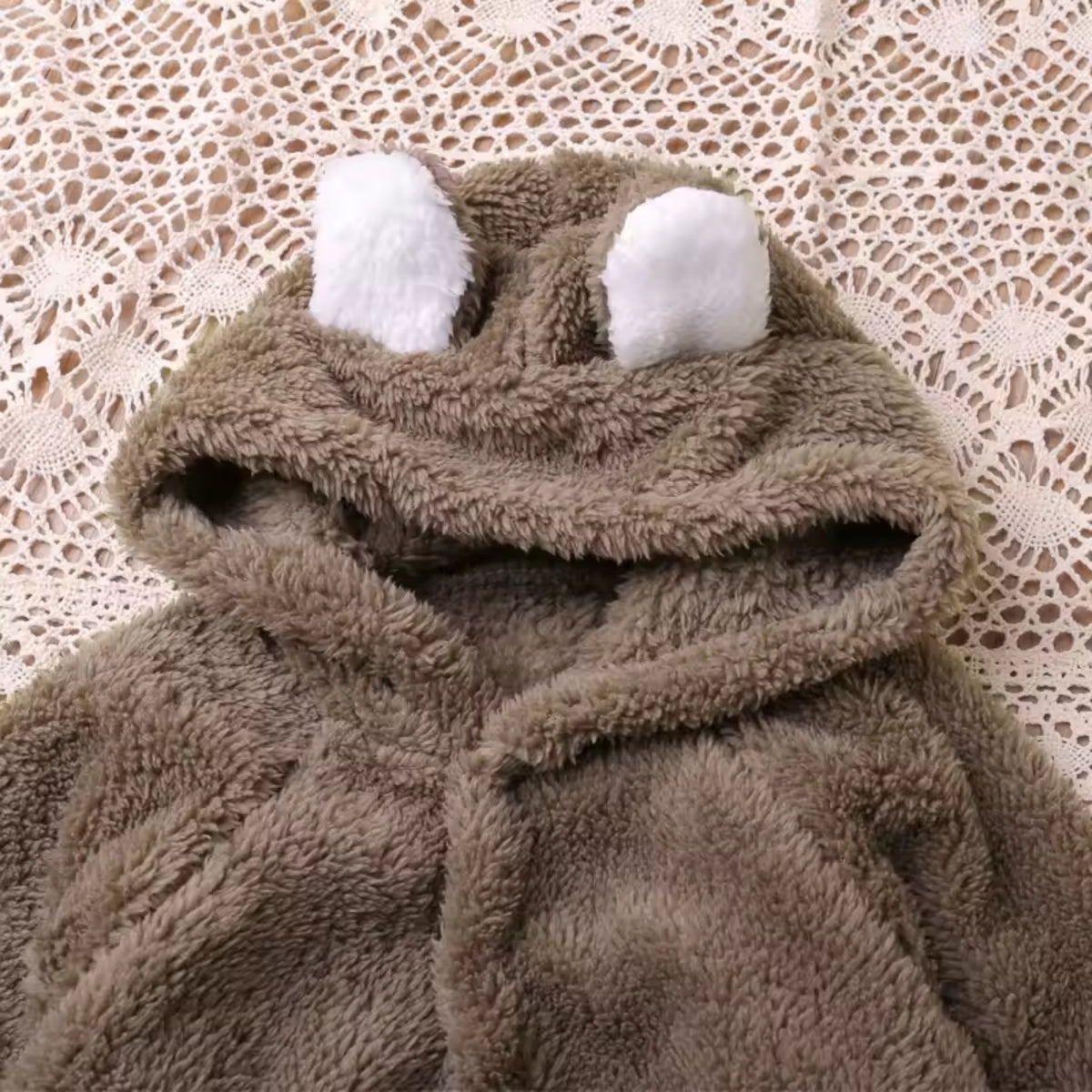 Teddy Bear Baby Romper in Plush Brownteddy Plush Brown - baby and toddler clothing, professional product photo
