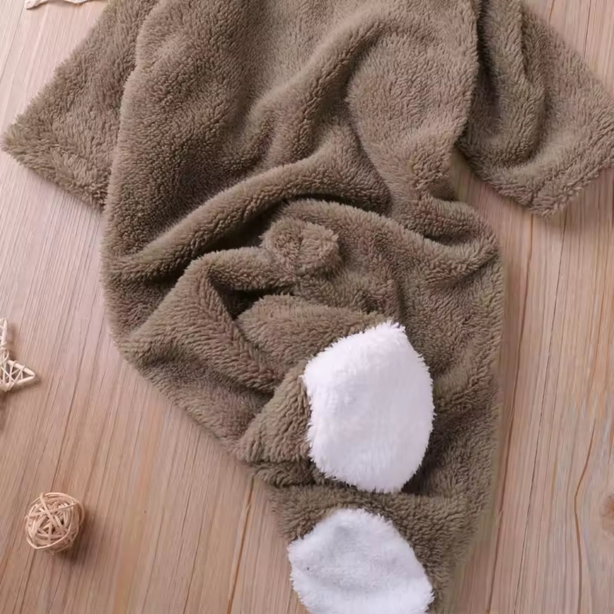 Teddy Bear Baby Romper in Plush Brownteddy Plush Brown - baby and toddler clothing, professional product photo