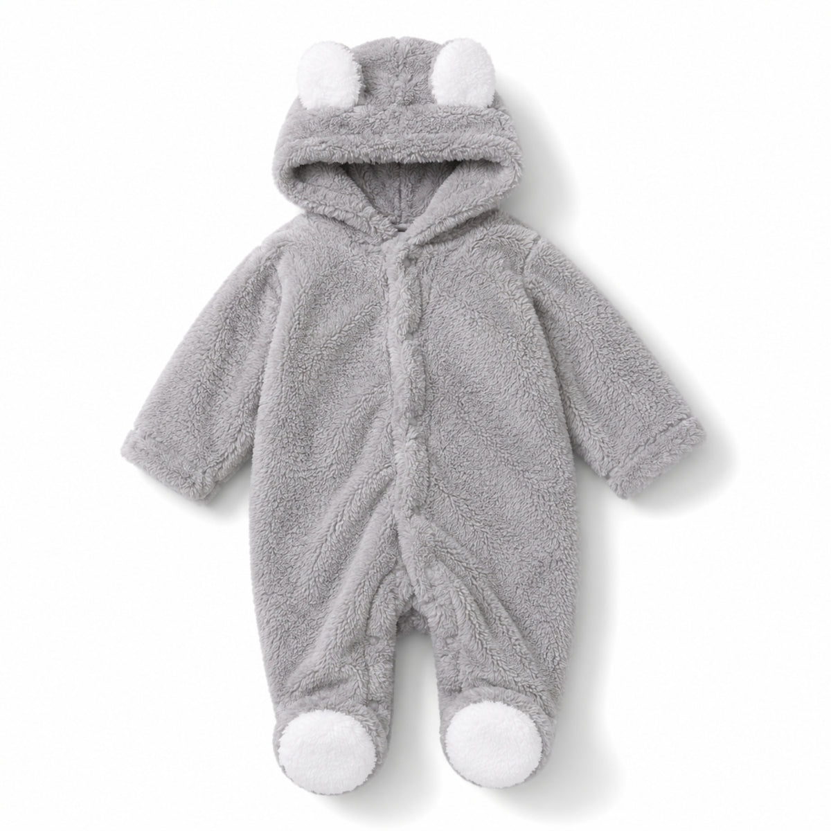 Teddy Bear Baby Romper in Plush Brownteddy Plush Gray - baby and toddler clothing, professional product photo
