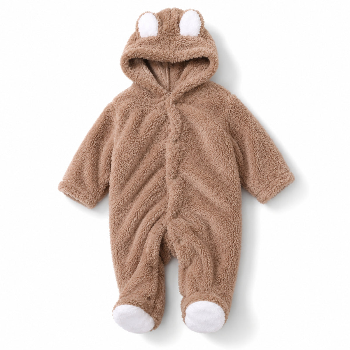 Teddy Bear Baby Romper in Plush Brownteddy Plush Tan - baby and toddler clothing, professional product photo