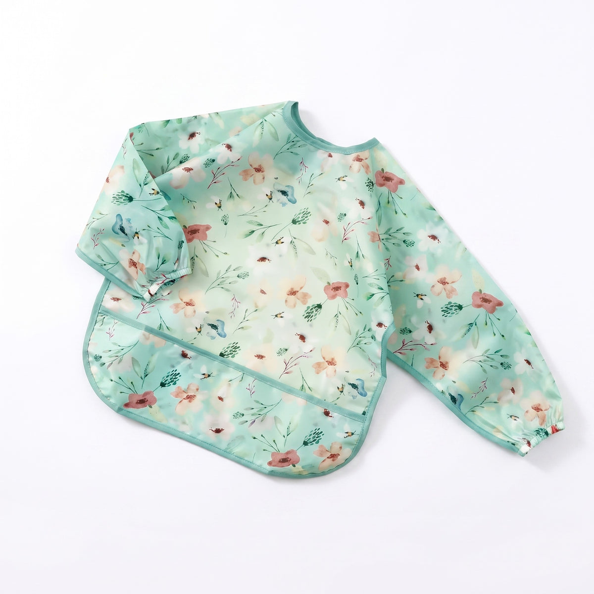 Waterproof Sleeve Feeding Bib - Mint Floral